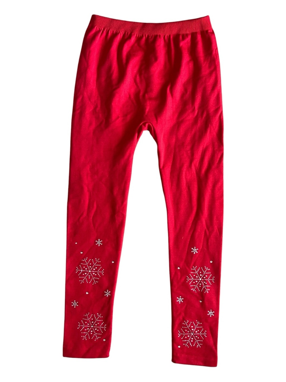 Red Leggings with Rhinestone Snowflakes Size 12/16